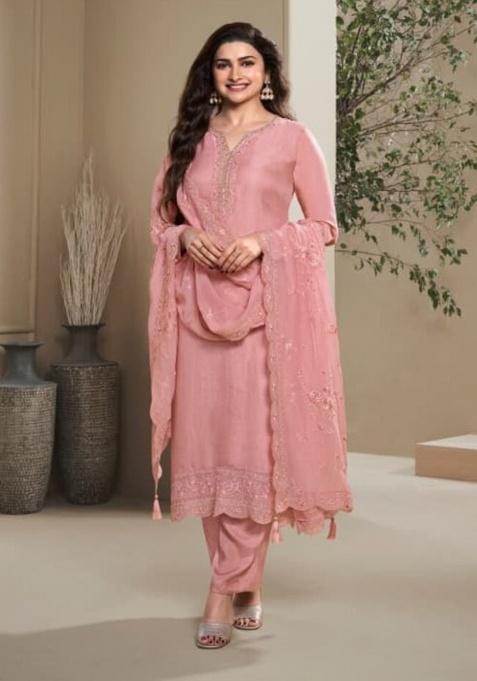 Pink Embroidered Silk Kurta Set
