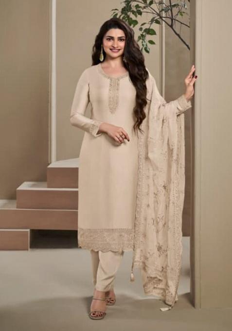 Ivory Embroidered Silk Kurta Set