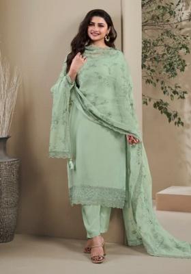 Green Embroidered Silk Kurta Set
