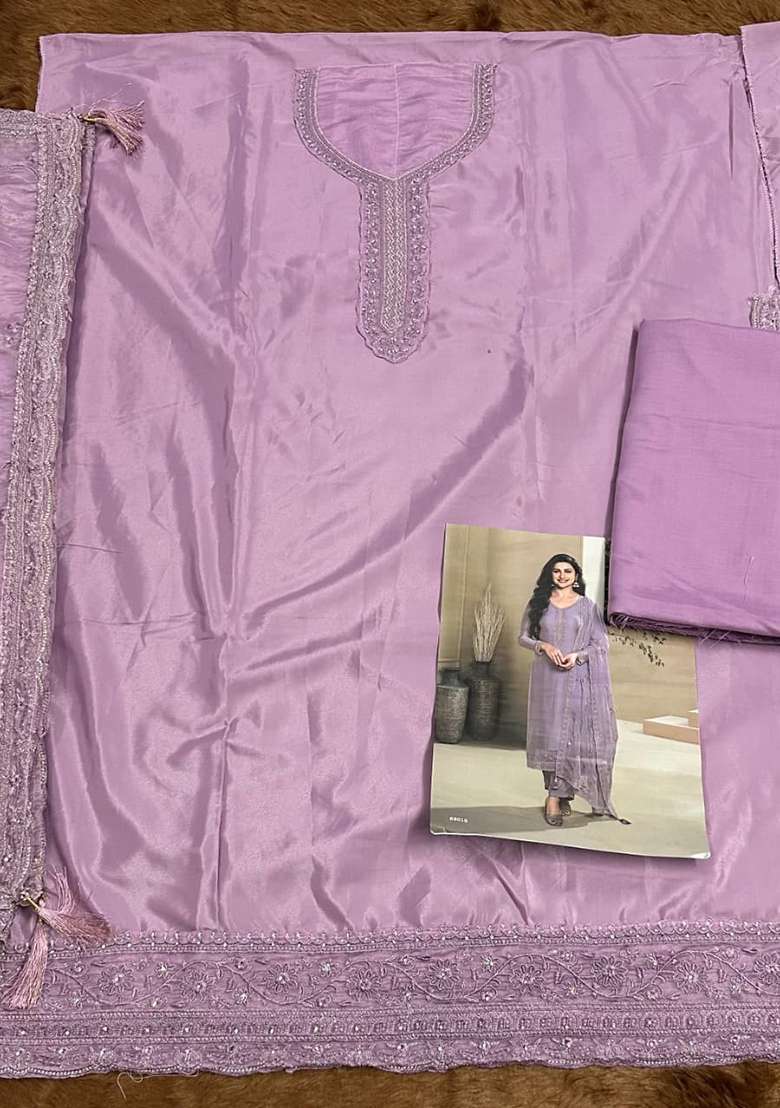 Purple Embroidered Silk Blend Kurta Set - Indya