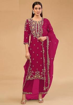 Pink Embroidered Silk Kurta Set