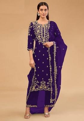 Purple Embroidered Silk Kurta Set