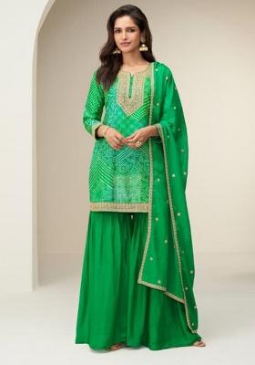 Green Embroidered Silk Kurta Set