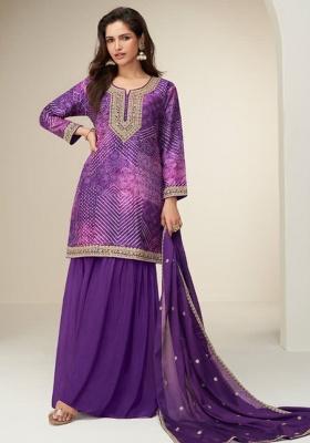 Purple Embroidered Silk Kurta Set
