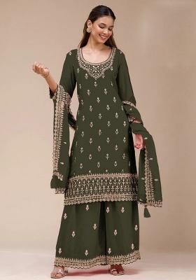 Green Embroidered Georgette Kurta Set