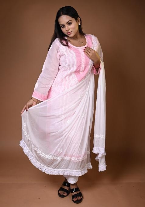 Pink Hand Work Cotton Kurti Set