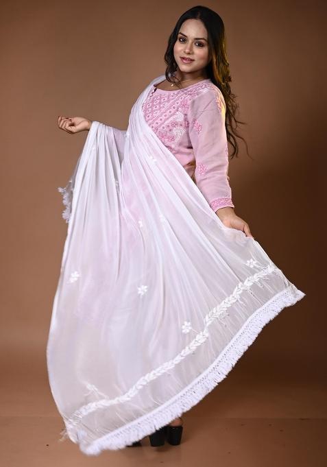 Pink Hand Work Cotton Kurti Set