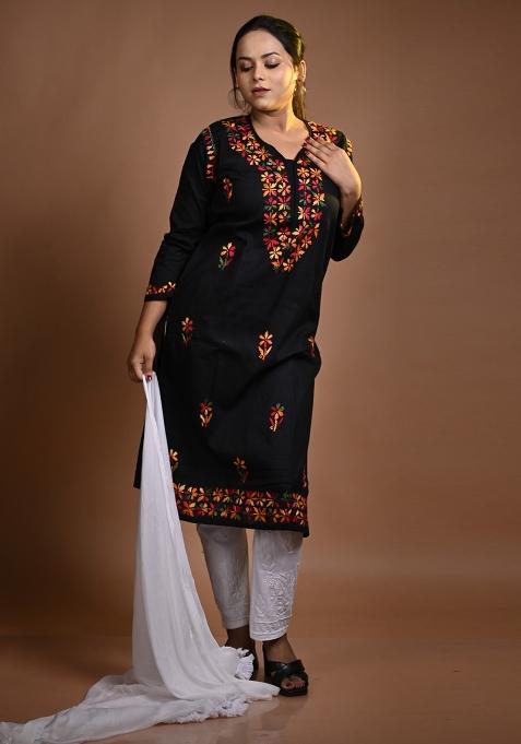 Blue Hand Work Cotton Kurti Set