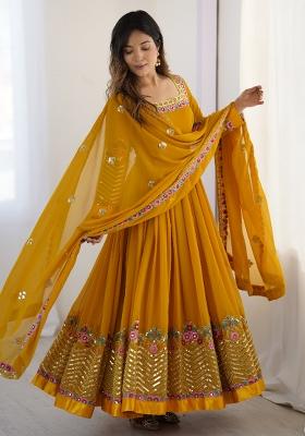 Mustard  Sequnce Emroidery Work Georgette Kurta Set