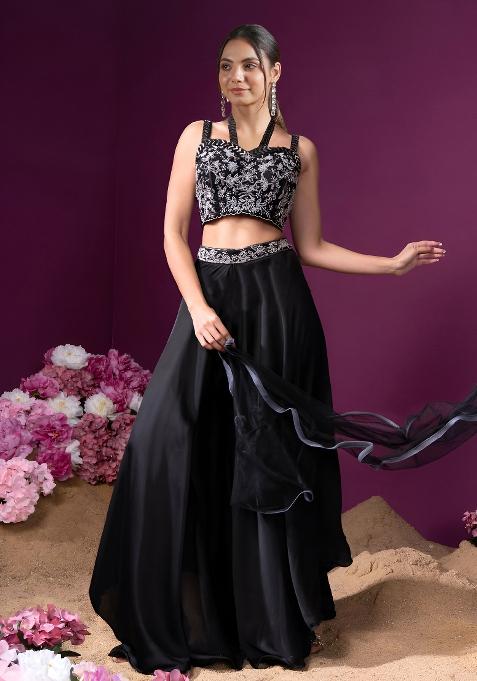 Black Hand Work Silk Kurta Set