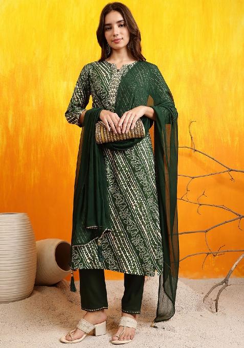 Green Embroidery Rayon Kurta Set