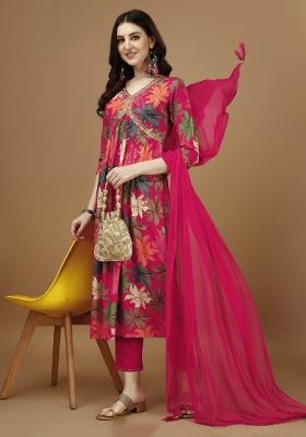 Pink Embroidery Rayon Kurta Set