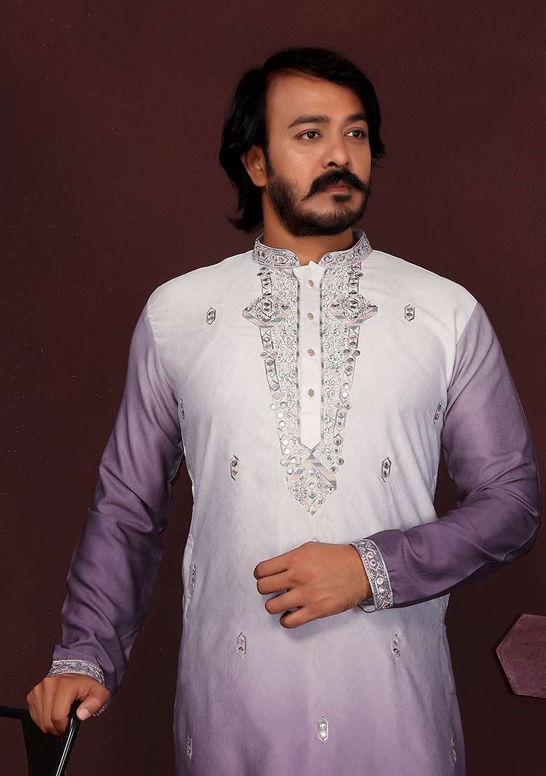 Wine Embroidered Silk Blend Kurta - Indya