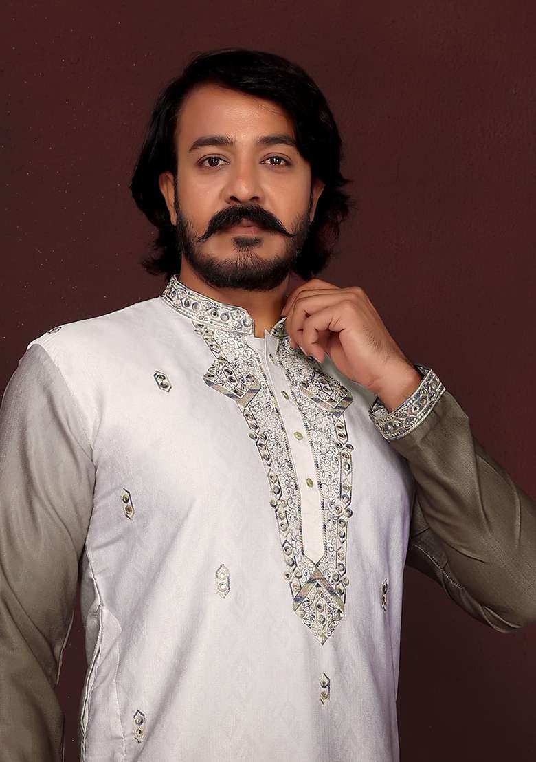 Brown Embroidered Silk Blend Kurta - Indya