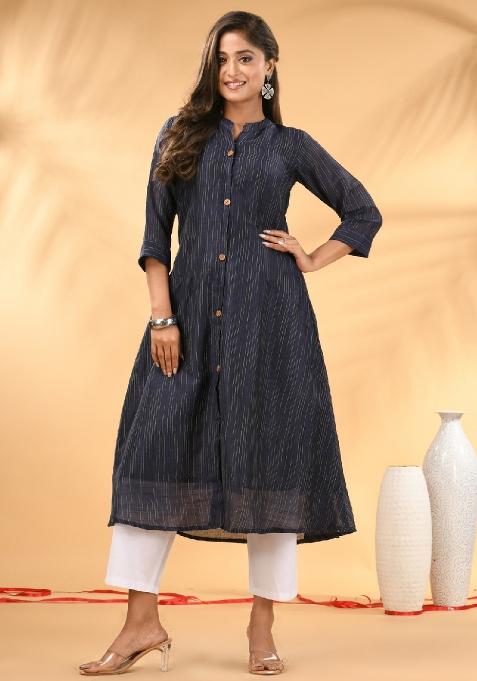 Midnight Blue Texture Cotton Kurta Set