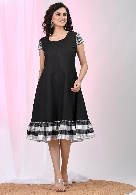 Black Solid Cotton Dress
