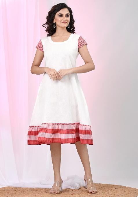 White Solid Cotton Dress