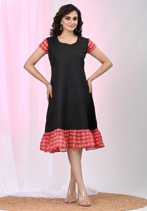 Black Solid Cotton Dress