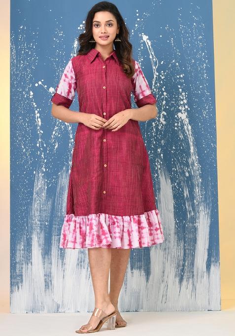 Magenta Solid Cotton Dress