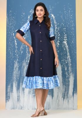 Blue Solid Cotton Dress
