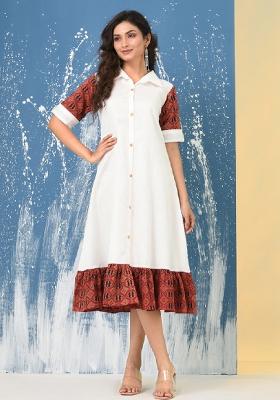 White Solid Cotton Dress