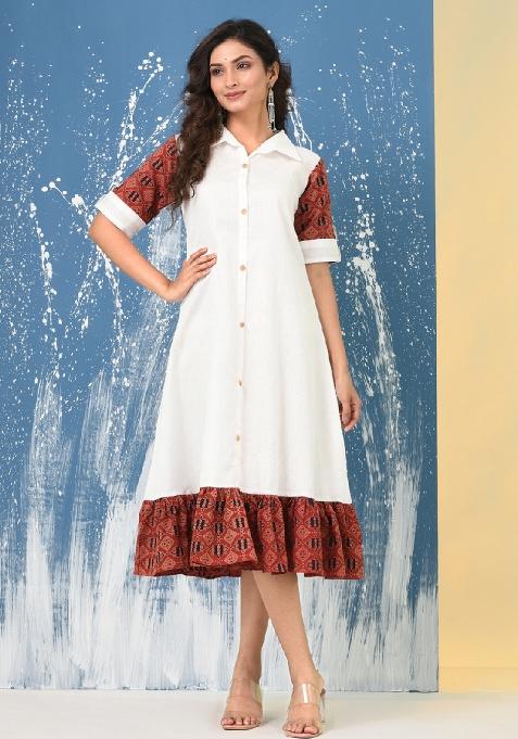 White Solid Cotton Dress