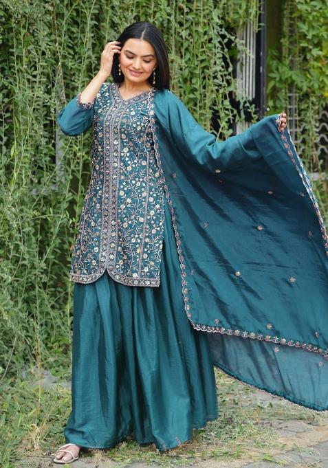 Morpeach  Embroidery Chinon Silk  Salwar Suit