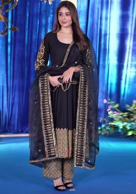 Black Embroidery Fendy Silk  Salwar Suit