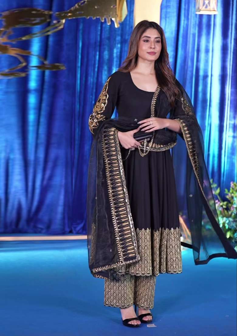 Black Embroidered Silk Blend Straight Kurta Set - Indya