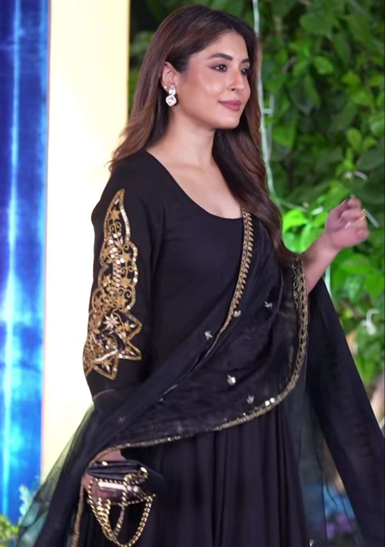 Black Embroidered Silk Blend Straight Kurta Set - Indya