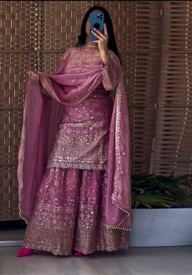 Peach Embroidery Crushi Silk  Salwar Suit