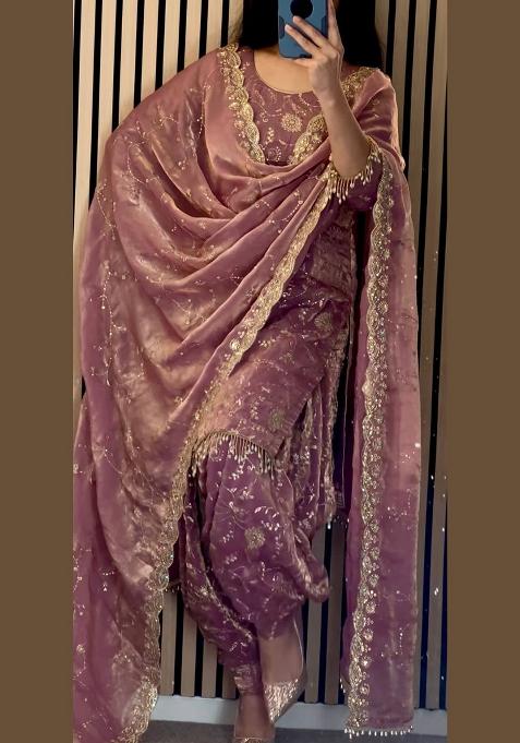 Peach  Embroidery  Silk  Salwar Suit