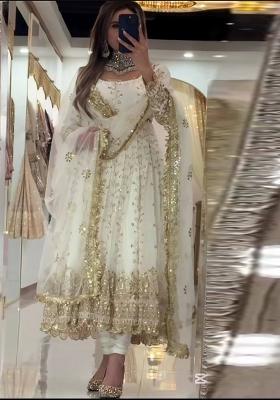 White Embroidery Georgette Salwar Suit