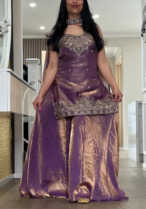 Purple  Embroidery  Silk  Salwar Suit