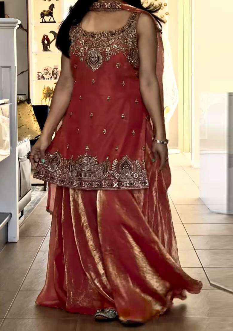 Pink Embroidered Silk Sharara Set - Indya