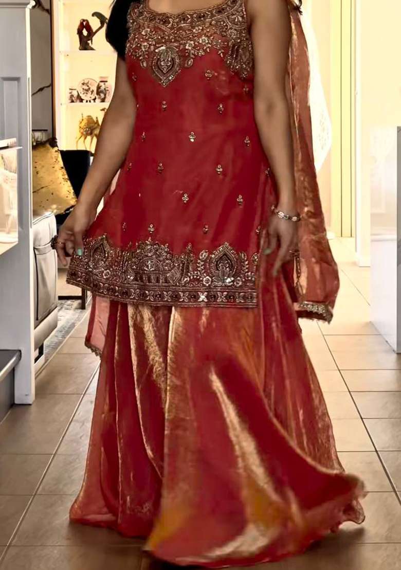 Pink Embroidered Silk Sharara Set - Indya