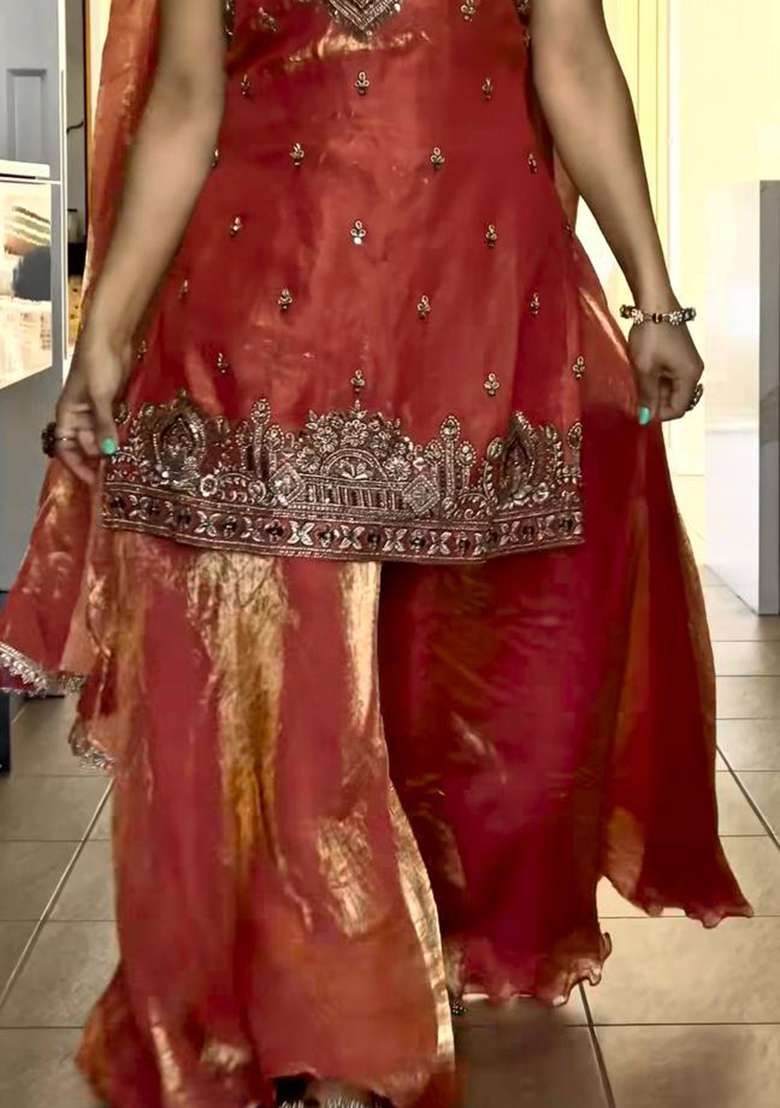 Pink Embroidered Silk Sharara Set - Indya