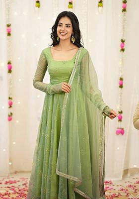 Light Green Embroidery Organza Salwar Suit