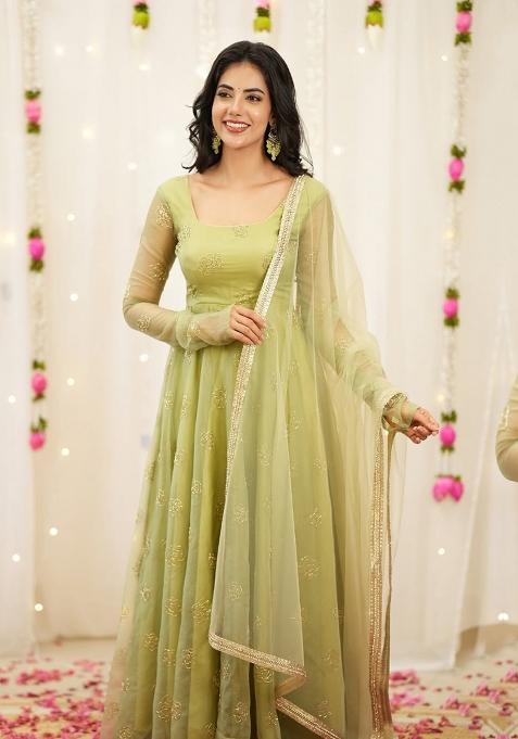 Light Green Embroidery Organza Salwar Suit