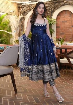 Light Green Embroidery Vichitra Silk  Salwar Suit