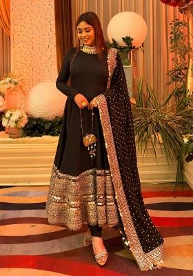 Black Embroidery Rayon  Salwar Suit