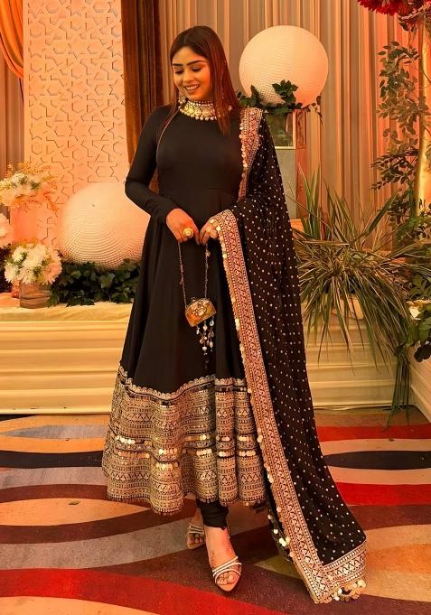 Black Embroidery Rayon  Salwar Suit