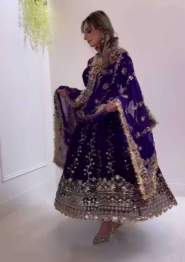 Blue Embroidered Georgette Anarkali Set - Indya