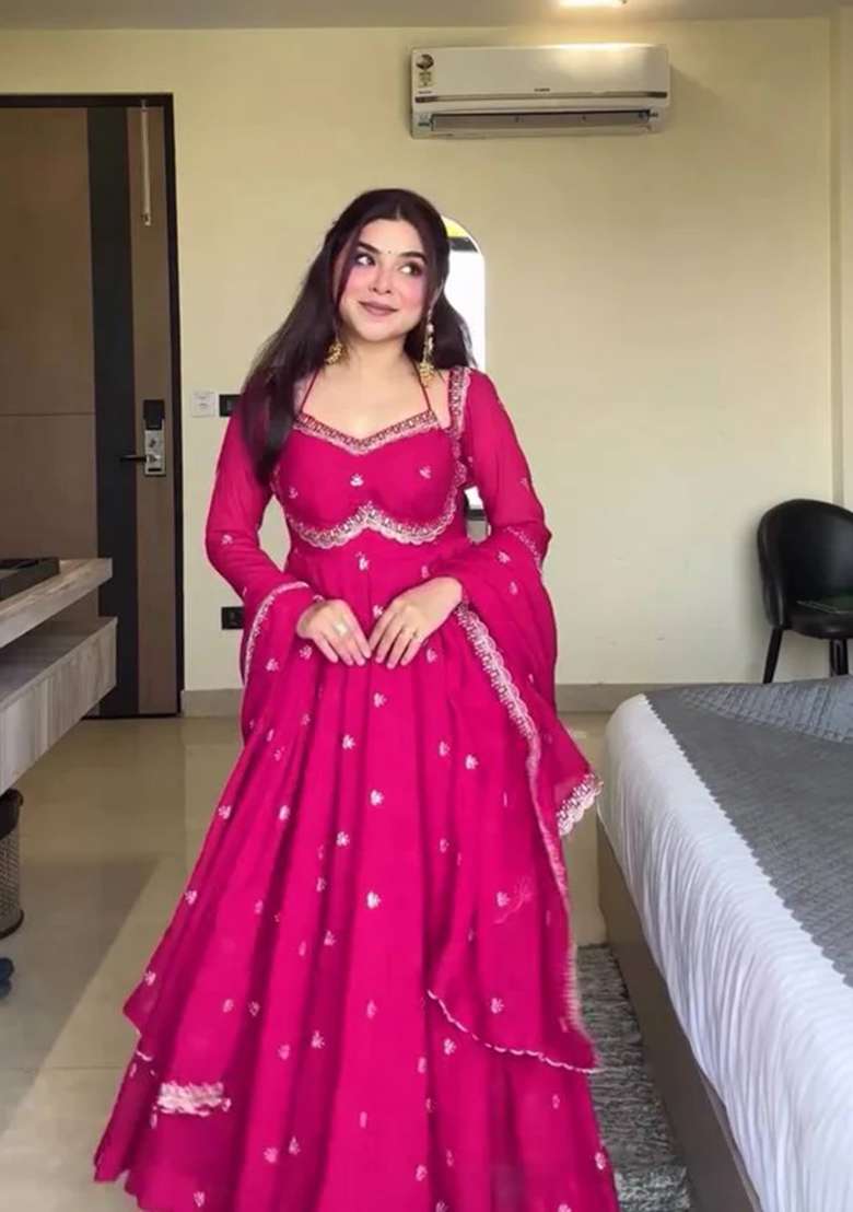 Peach Embroidered Faux Blooming Anarkali Set - Indya