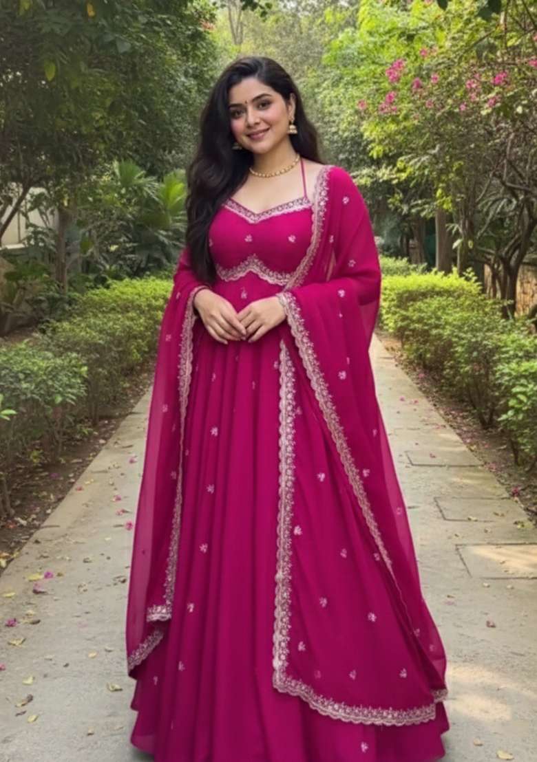 Peach Embroidered Faux Blooming Anarkali Set - Indya