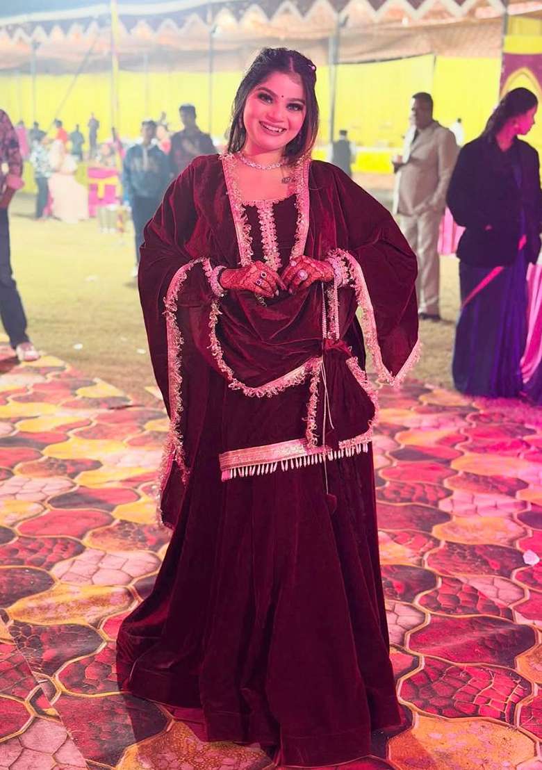 Maroon Embroidered Viscose Anarkali Set - Indya
