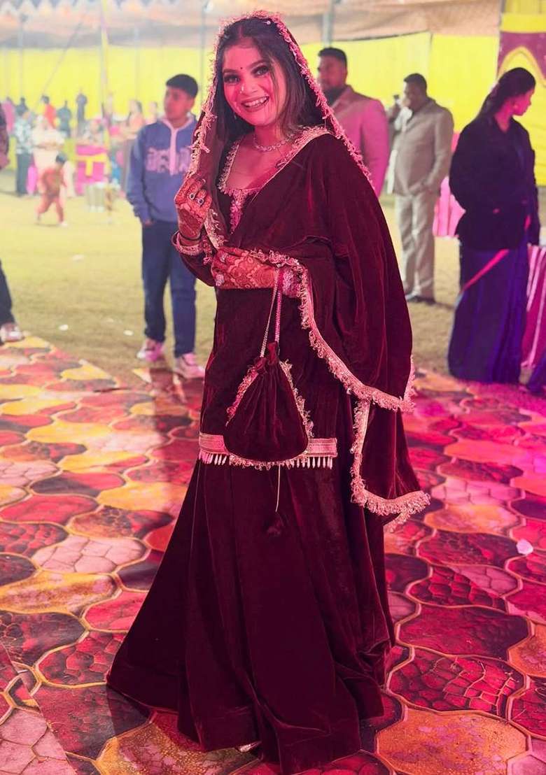 Maroon Embroidered Viscose Anarkali Set - Indya