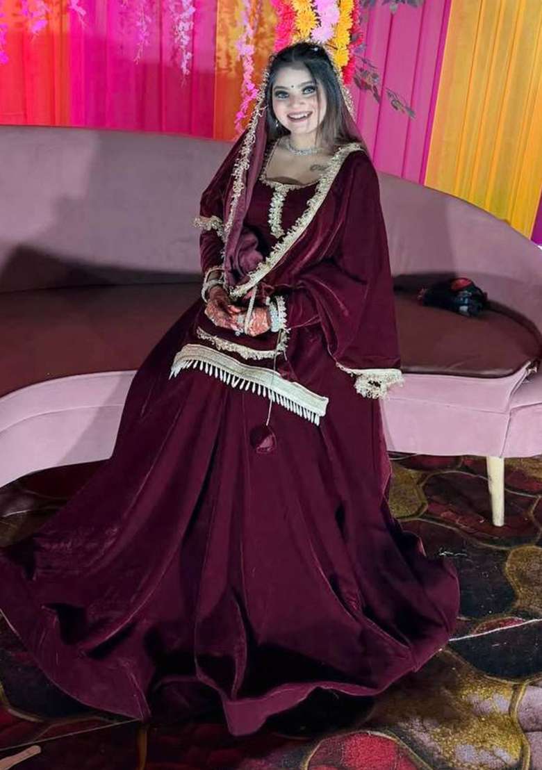 Maroon Embroidered Viscose Anarkali Set - Indya