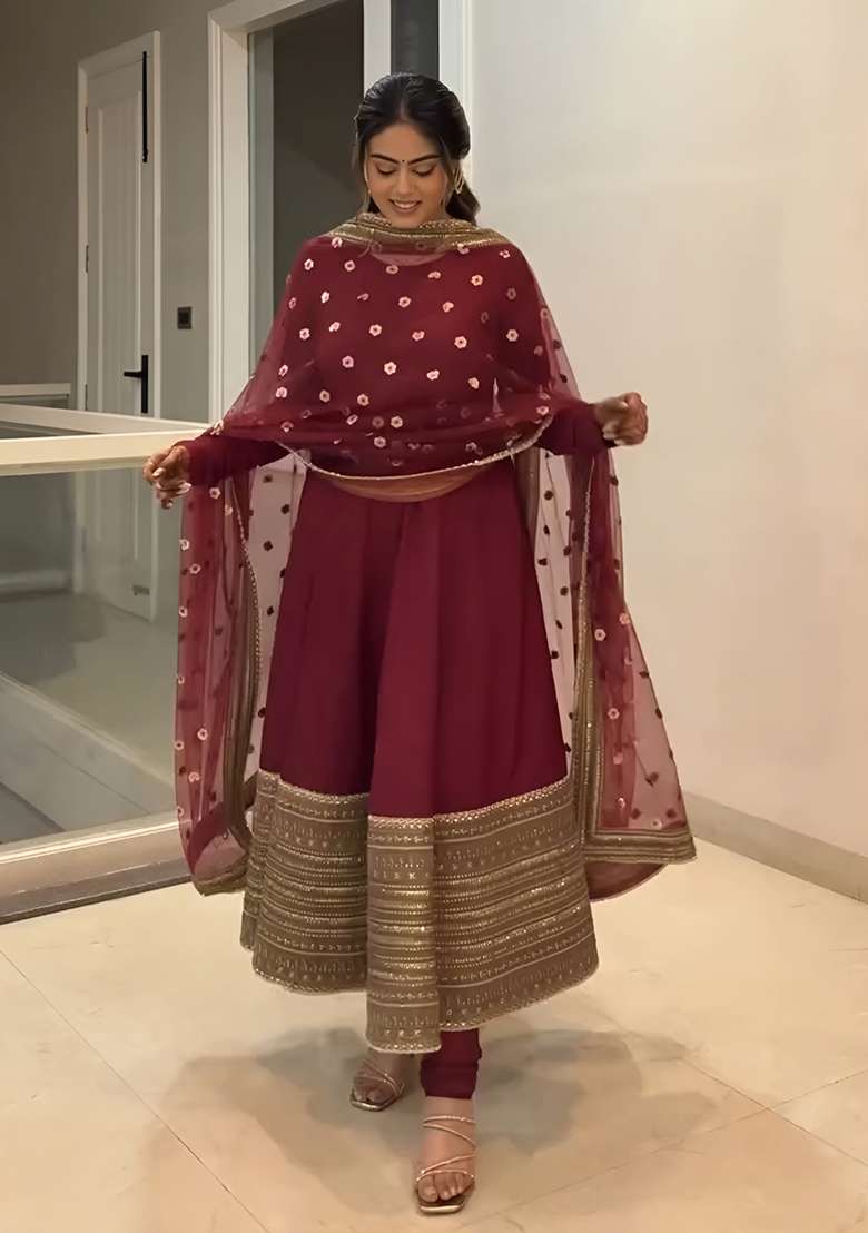Maroon  Embroidery Rauon  Salwar Suit - Indya