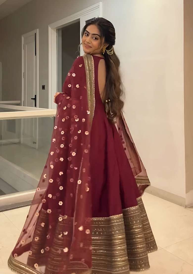 Maroon  Embroidery Rauon  Salwar Suit - Indya